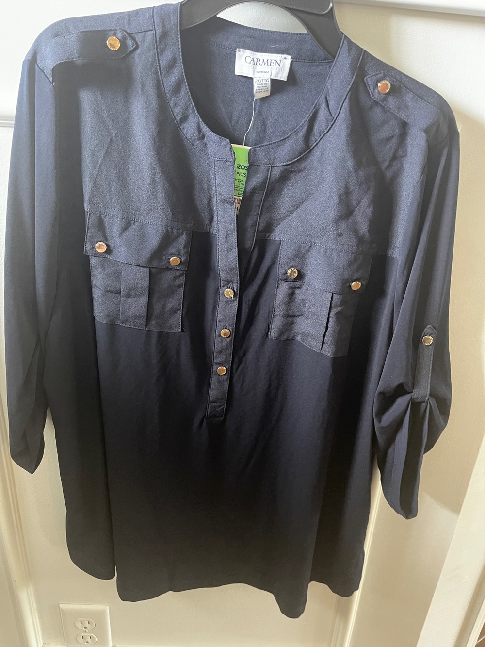 Carmen Navy Utility Popover Button-Front Shirt
